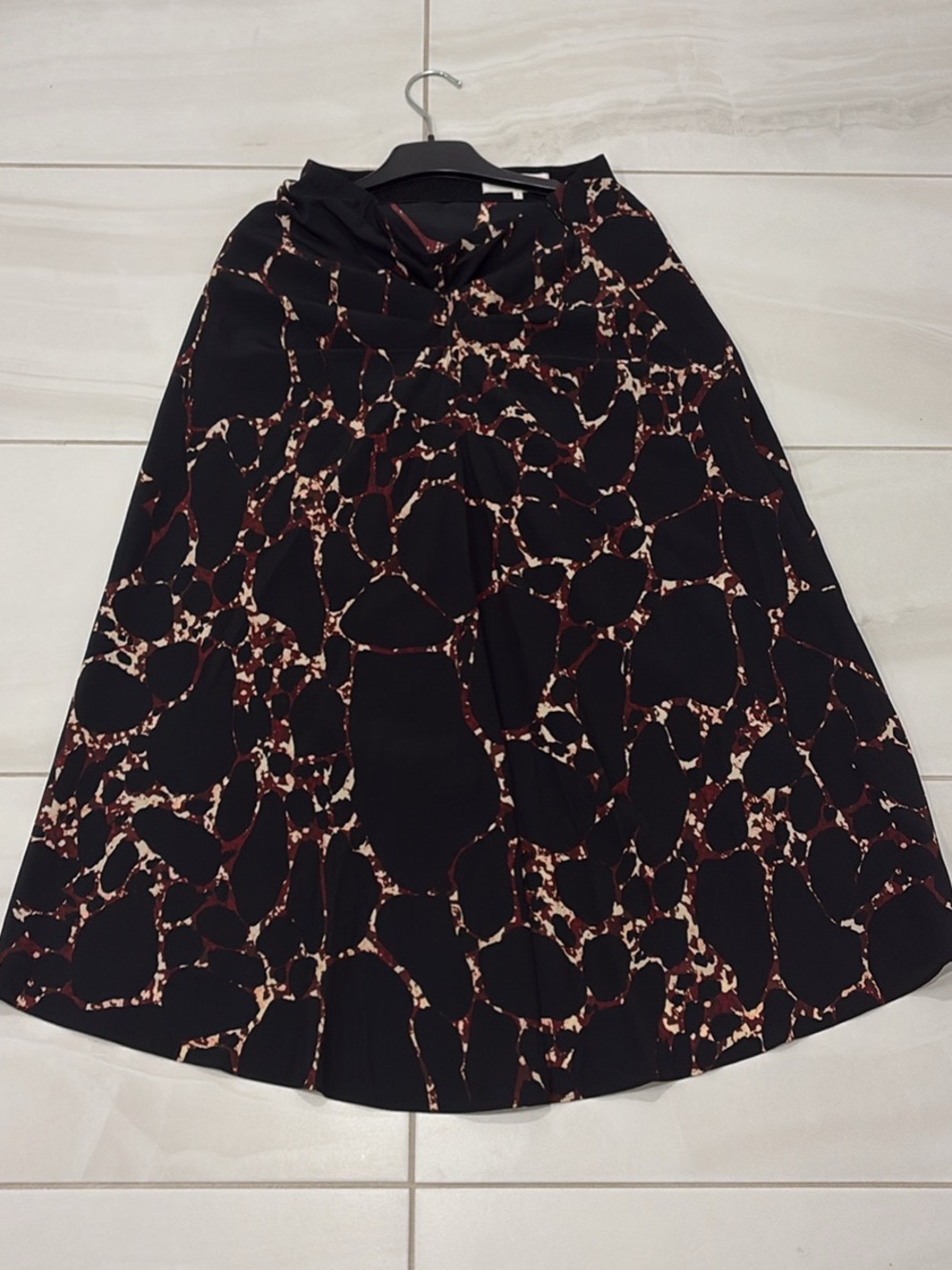 Black A-Line Skirt with Brown & Cream Abstract Spot Print